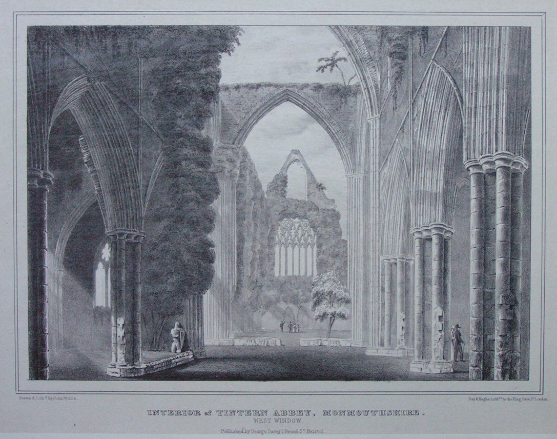 Lithograph - Interior of Tintern Abbey, Monmouthshire. West Window - Willis